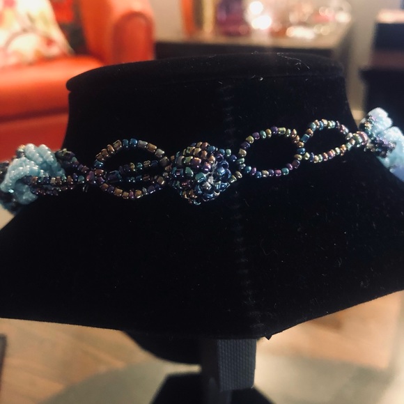 Shades of blue Seed Bead Earrings and Necklace - Picture 4 of 4